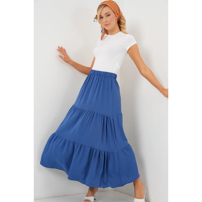 Kadın Ayrobin Uzun Etek 8048 - İndigo