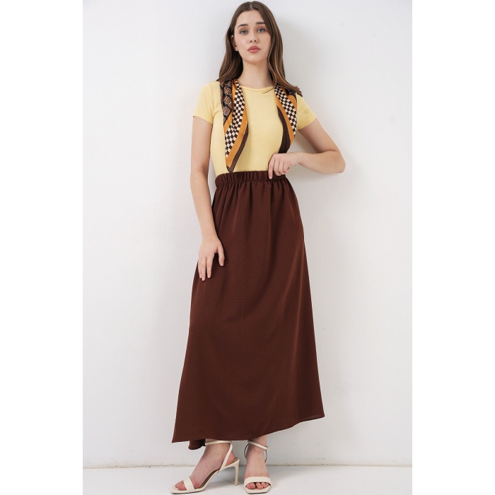 Kadın Uzun Ayrobin Etek 8050 - Kahverengi