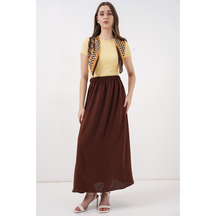 Kadın Uzun Ayrobin Etek 8050 - Kahverengi
