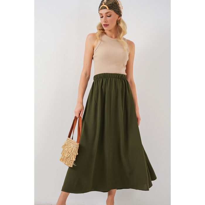 Kadın Uzun Ayrobin Etek 8050 - Haki