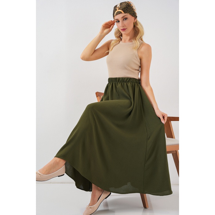 Kadın Uzun Ayrobin Etek 8050 - Haki