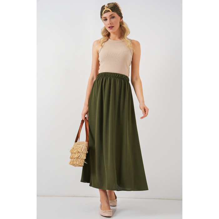 Kadın Uzun Ayrobin Etek 8050 - Haki