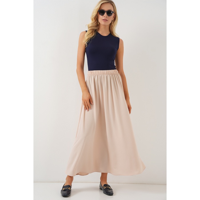 Kadın Uzun Ayrobin Etek 8050 - Bej