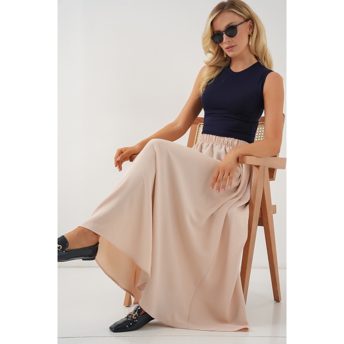 Kadın Uzun Ayrobin Etek 8050 - Bej