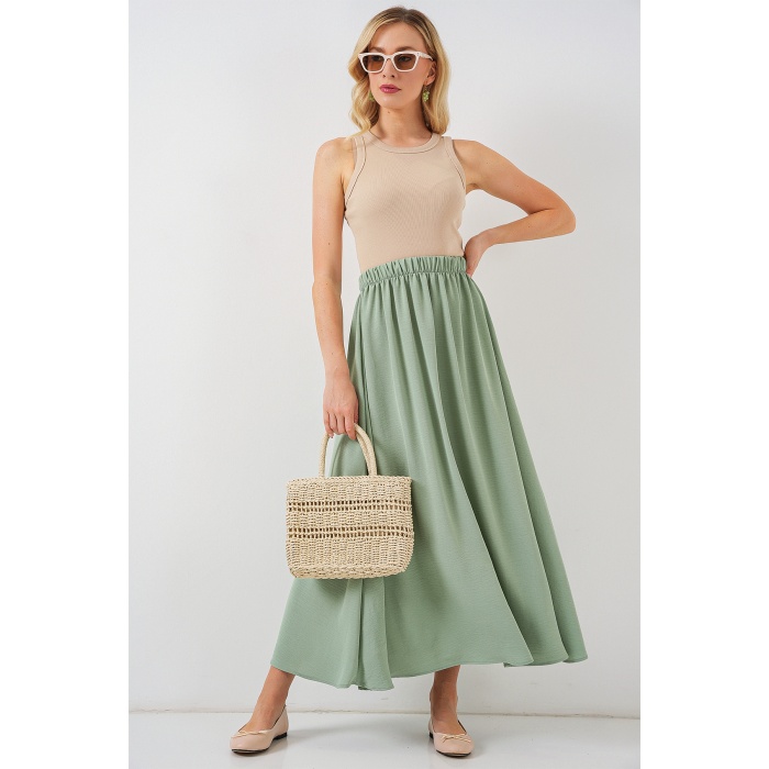 Kadın Uzun Ayrobin Etek 8050 - E.Yeşil