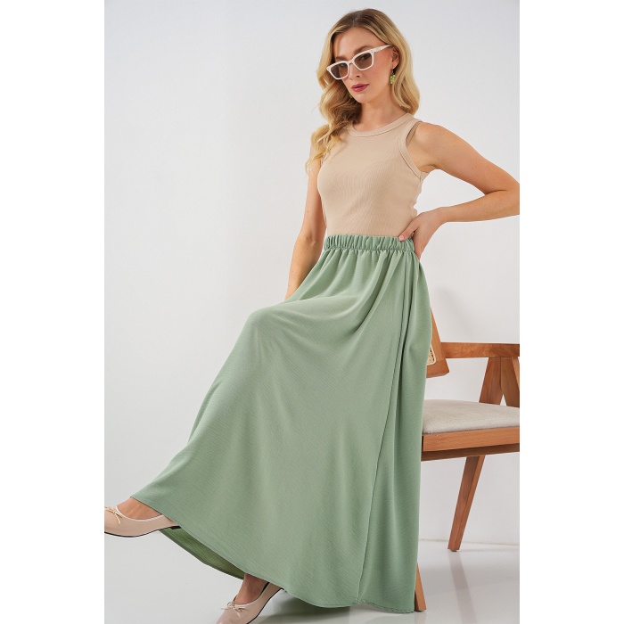 Kadın Uzun Ayrobin Etek 8050 - E.Yeşil