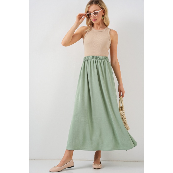 Kadın Uzun Ayrobin Etek 8050 - E.Yeşil