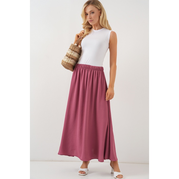 Kadın Uzun Ayrobin Etek 8050 - Gül Kurusu