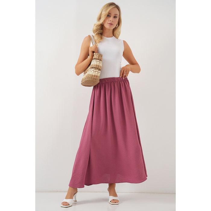 Kadın Uzun Ayrobin Etek 8050 - Gül Kurusu