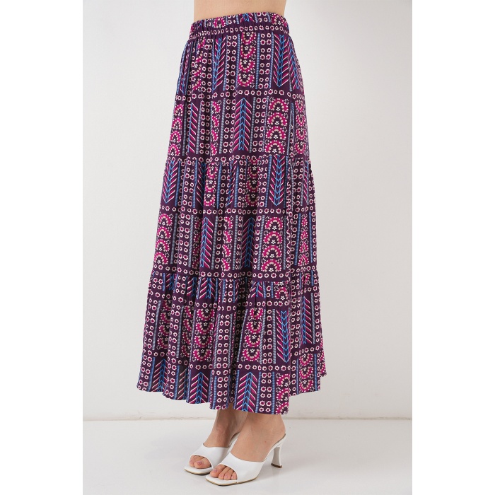 Kadın Desenli Uzun Etek 8053 - Mor
