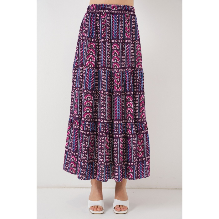 Kadın Desenli Uzun Etek 8053 - Mor