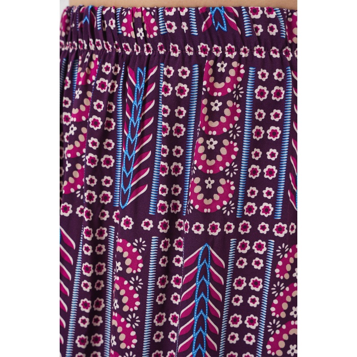 Kadın Desenli Uzun Etek 8053 - Mor