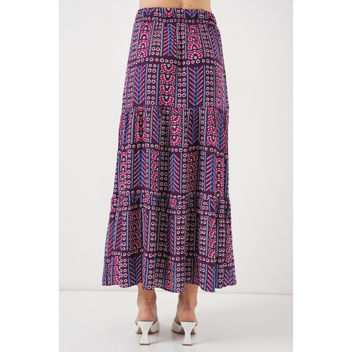 Kadın Desenli Uzun Etek 8053 - Mor