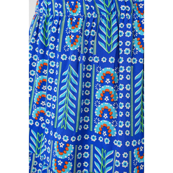 Kadın Desenli Uzun Etek 8053 - Saks