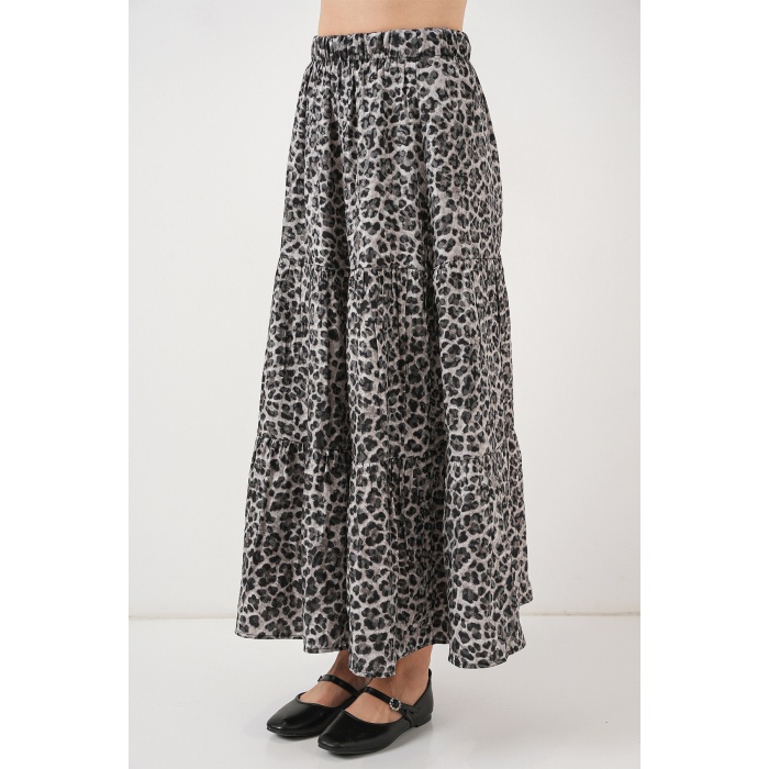 Kadın Desenli Uzun Etek 8053 - Antrasit