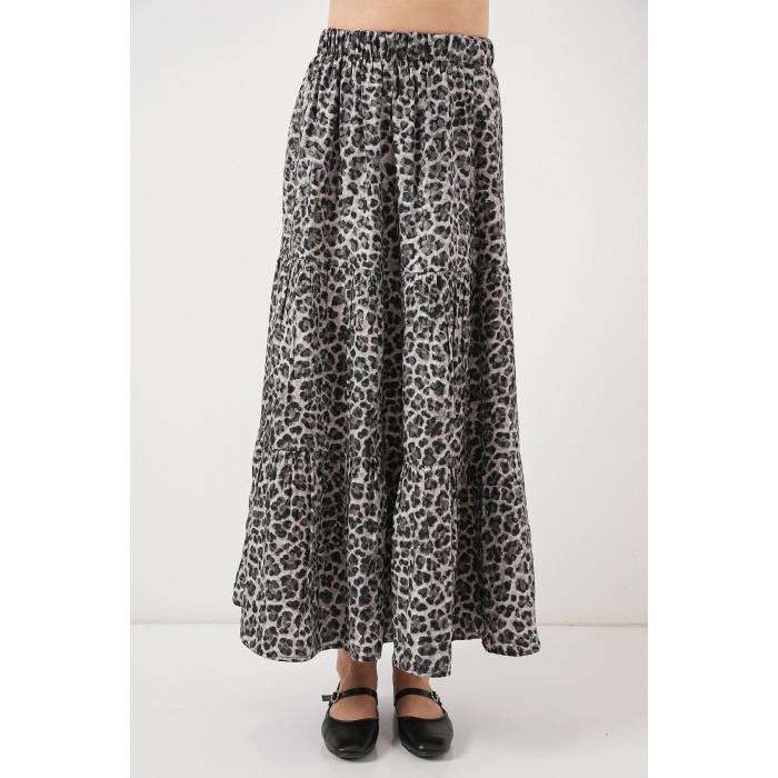 Kadın Desenli Uzun Etek 8053 - Antrasit