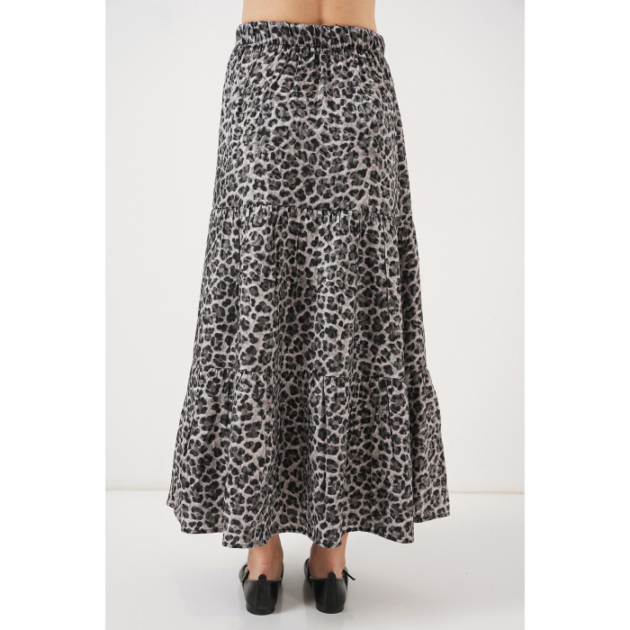 Kadın Desenli Uzun Etek 8053 - Antrasit