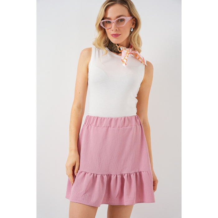 Kadın Ayrobin Mini Etek 8054 - Pudra