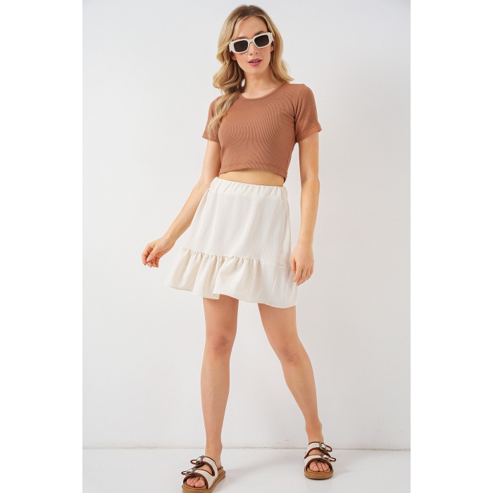 Kadın Ayrobin Mini Etek 8054 - Ekru
