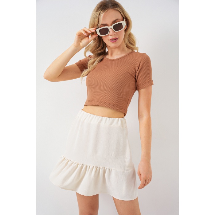 Kadın Ayrobin Mini Etek 8054 - Ekru