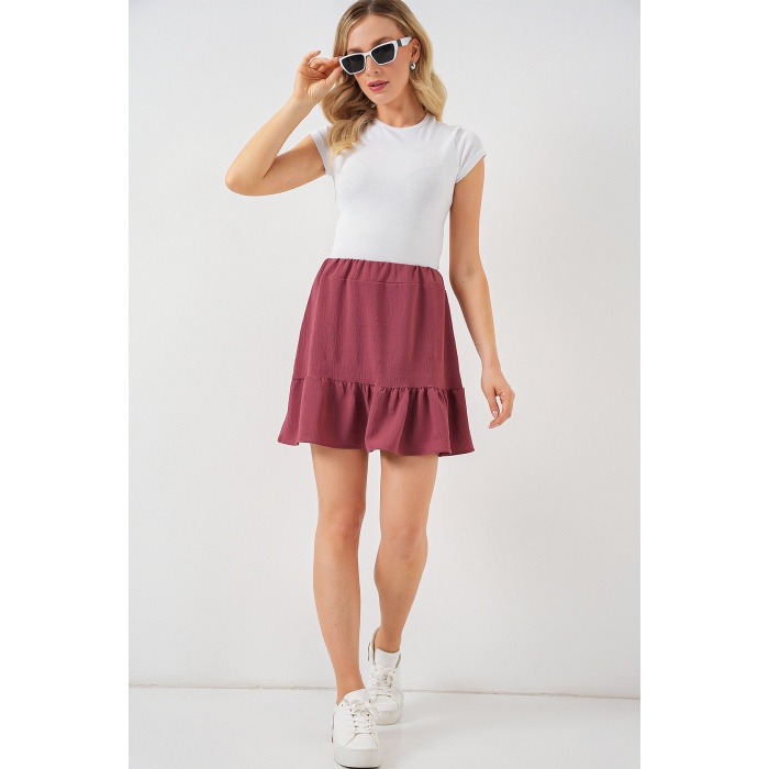 Kadın Ayrobin Mini Etek 8054 - Gül Kurusu