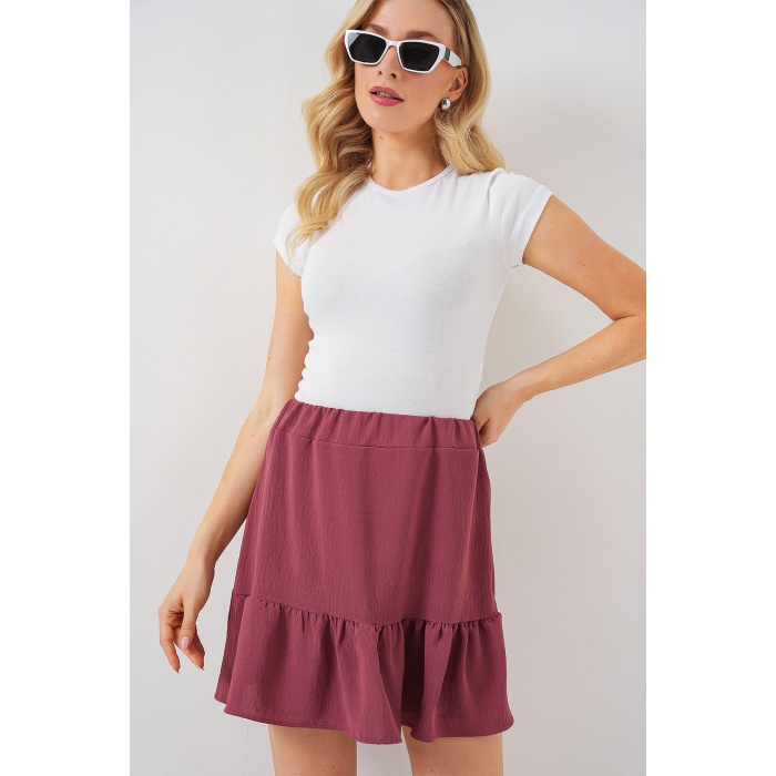 Kadın Ayrobin Mini Etek 8054 - Gül Kurusu