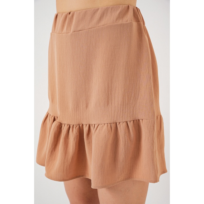 Kadın Ayrobin Mini Etek 8054 - Camel