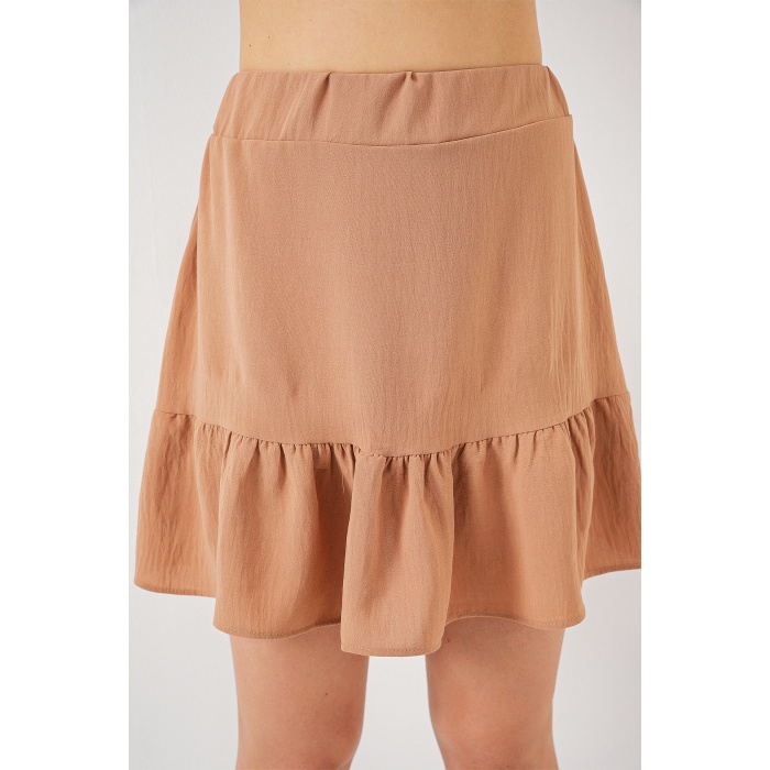 Kadın Ayrobin Mini Etek 8054 - Camel