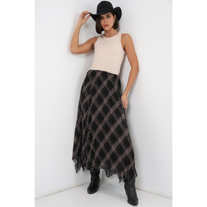 Kadın Asimetrik Kesim Şifon Etek 8056 - Siyah