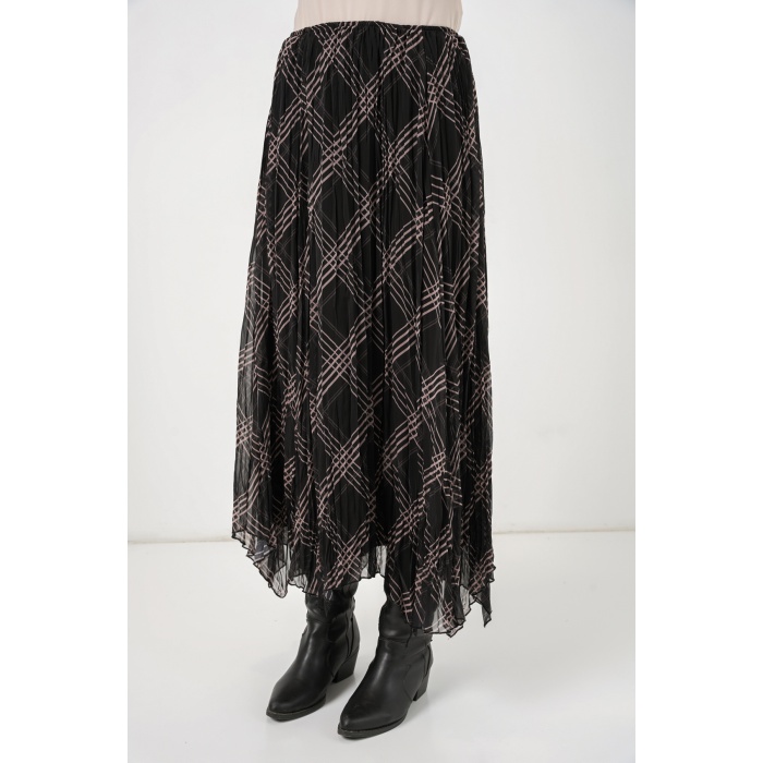 Kadın Asimetrik Kesim Şifon Etek 8056 - Siyah