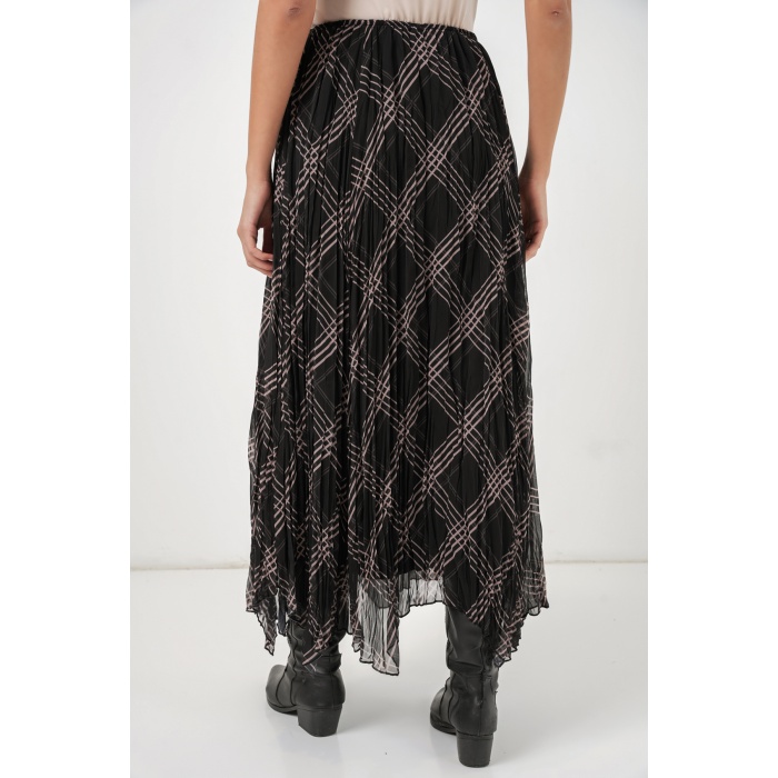 Kadın Asimetrik Kesim Şifon Etek 8056 - Siyah