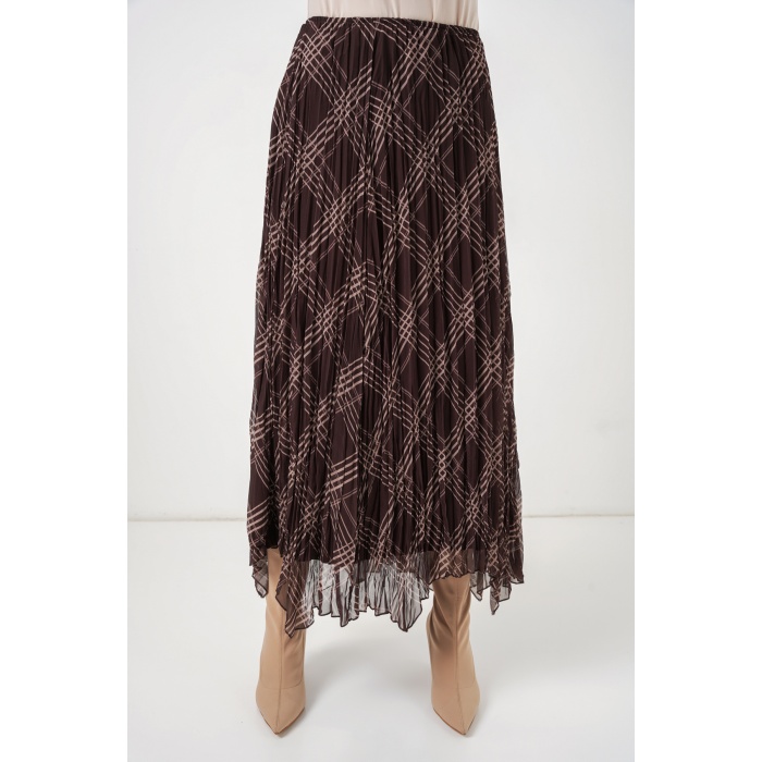 Kadın Asimetrik Kesim Şifon Etek 8056 - Kahverengi