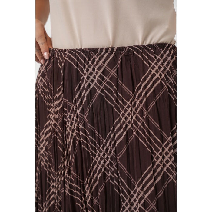 Kadın Asimetrik Kesim Şifon Etek 8056 - Kahverengi