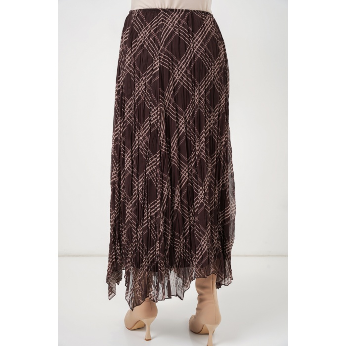 Kadın Asimetrik Kesim Şifon Etek 8056 - Kahverengi