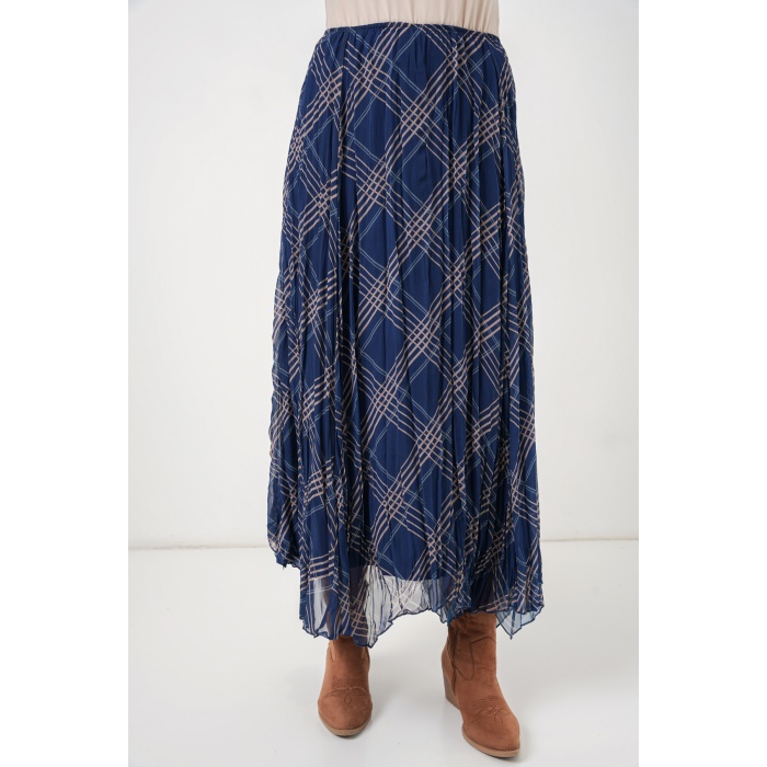 Kadın Asimetrik Kesim Şifon Etek 8056 - Lacivert