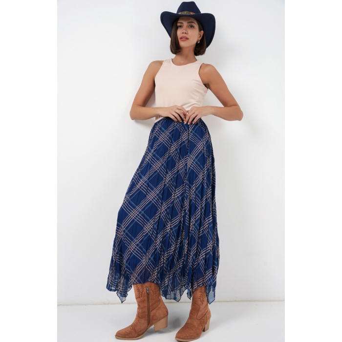 Kadın Asimetrik Kesim Şifon Etek 8056 - Lacivert