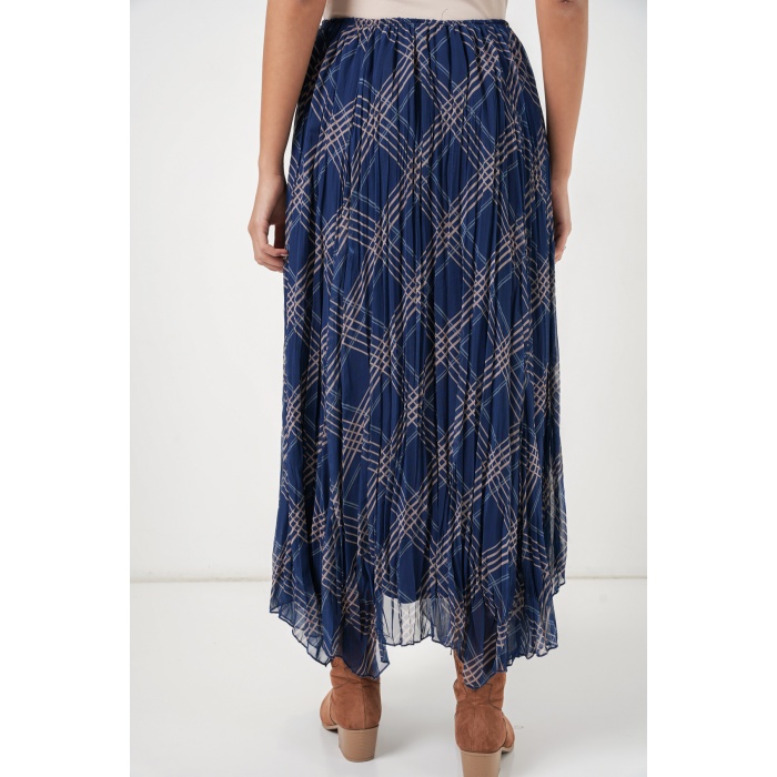 Kadın Asimetrik Kesim Şifon Etek 8056 - Lacivert