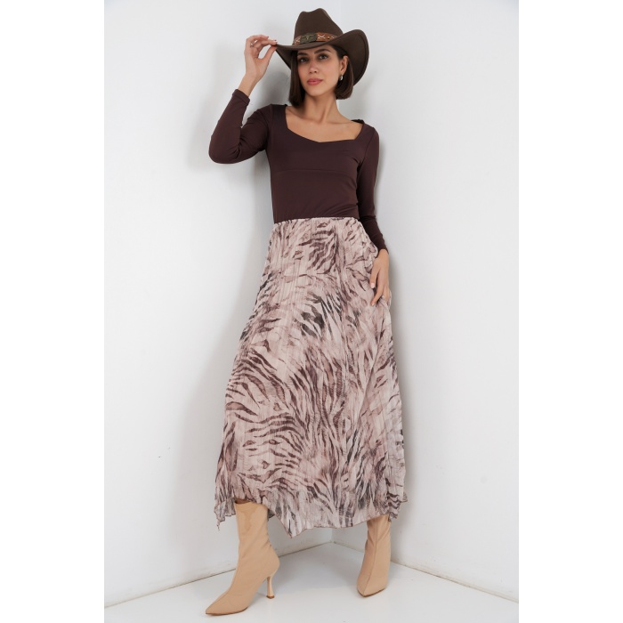 Kadın Asimetrik Kesim Şifon Etek 8056 - Bej