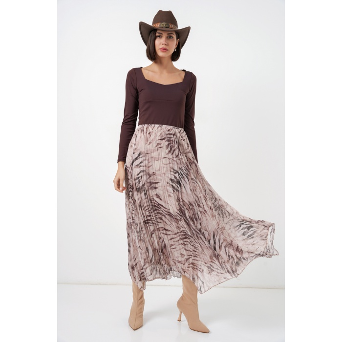 Kadın Asimetrik Kesim Şifon Etek 8056 - Bej