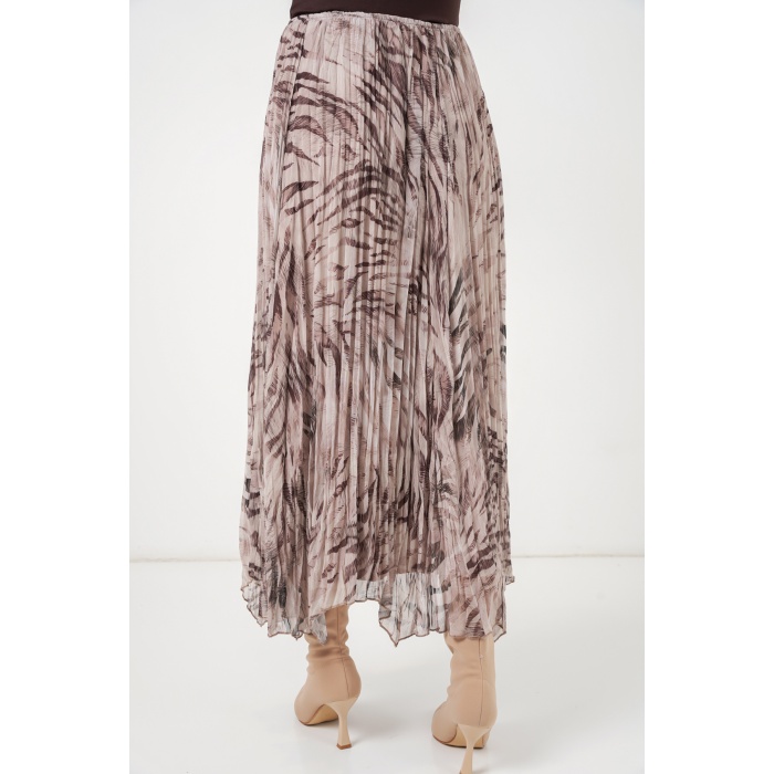 Kadın Asimetrik Kesim Şifon Etek 8056 - Bej