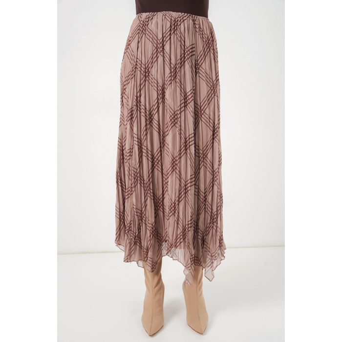 Kadın Asimetrik Kesim Şifon Etek 8056 - Vizon