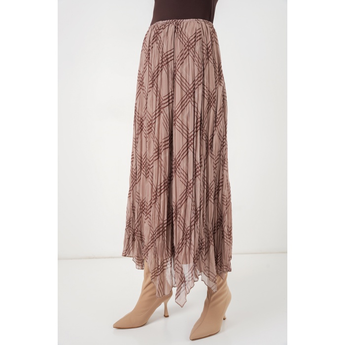 Kadın Asimetrik Kesim Şifon Etek 8056 - Vizon