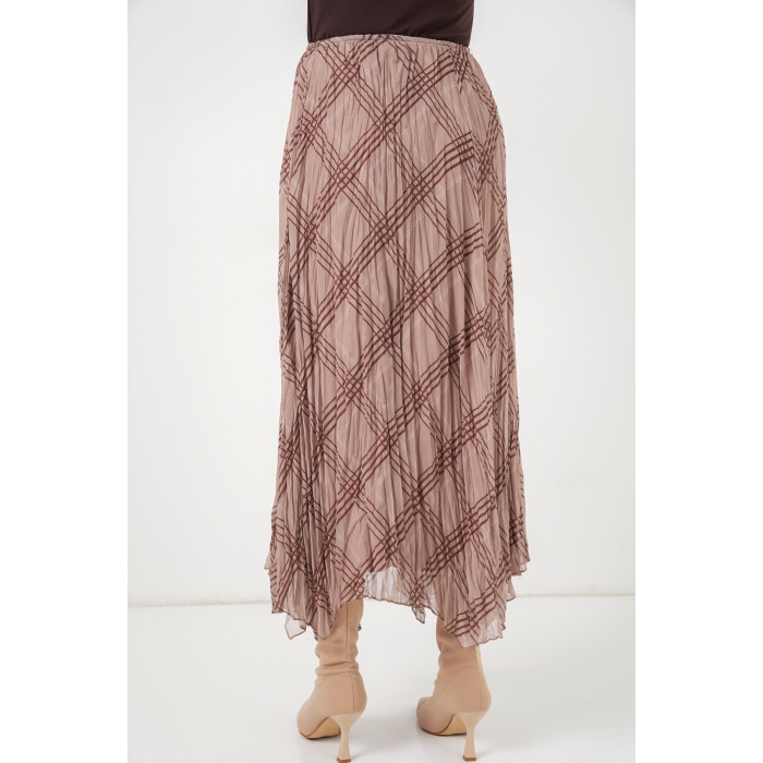 Kadın Asimetrik Kesim Şifon Etek 8056 - Vizon