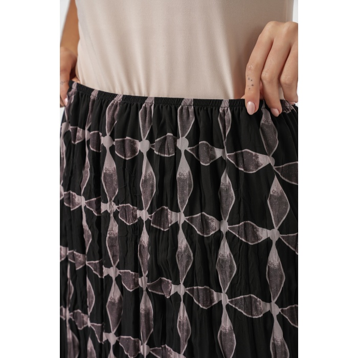 Kadın Desenli Astarlı Şifon Etek 8058 - Siyah