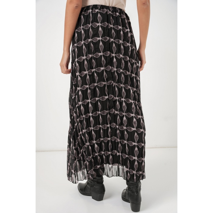 Kadın Desenli Astarlı Şifon Etek 8058 - Siyah