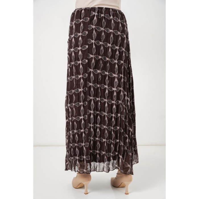 Kadın Desenli Astarlı Şifon Etek 8058 - Kahverengi