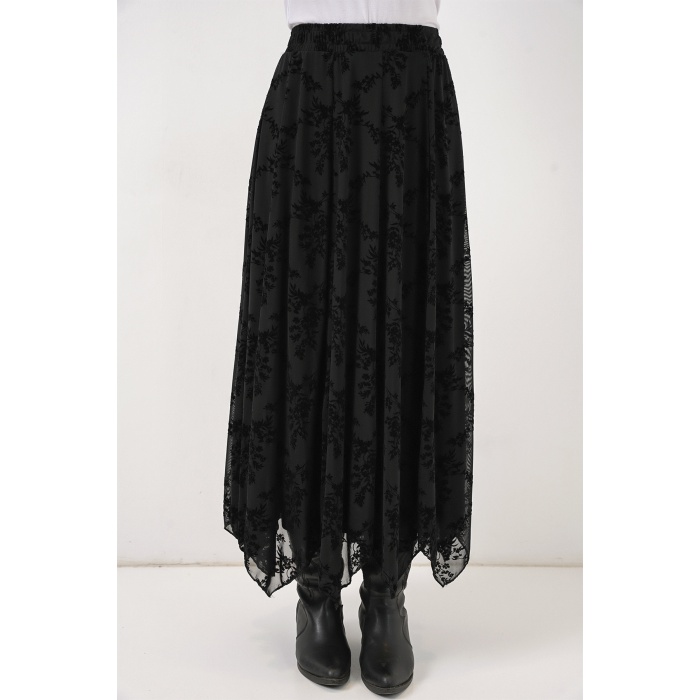 Kadın Desenli Astarlı Etek 8059 - Siyah