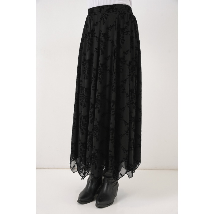 Kadın Desenli Astarlı Etek 8059 - Siyah