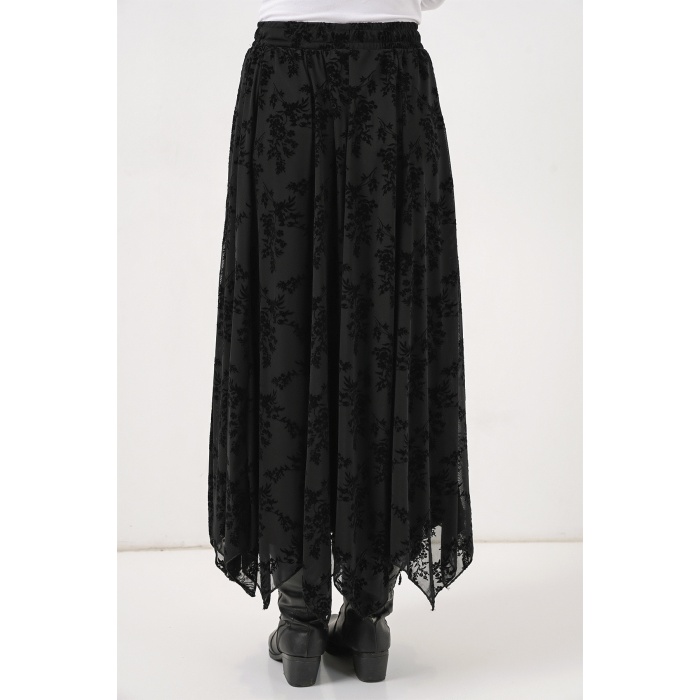 Kadın Desenli Astarlı Etek 8059 - Siyah