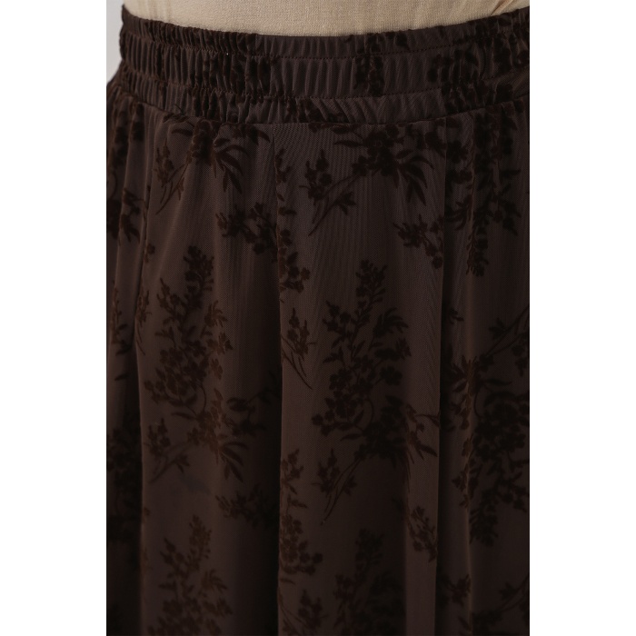 Kadın Desenli Astarlı Etek 8059 - Kahverengi